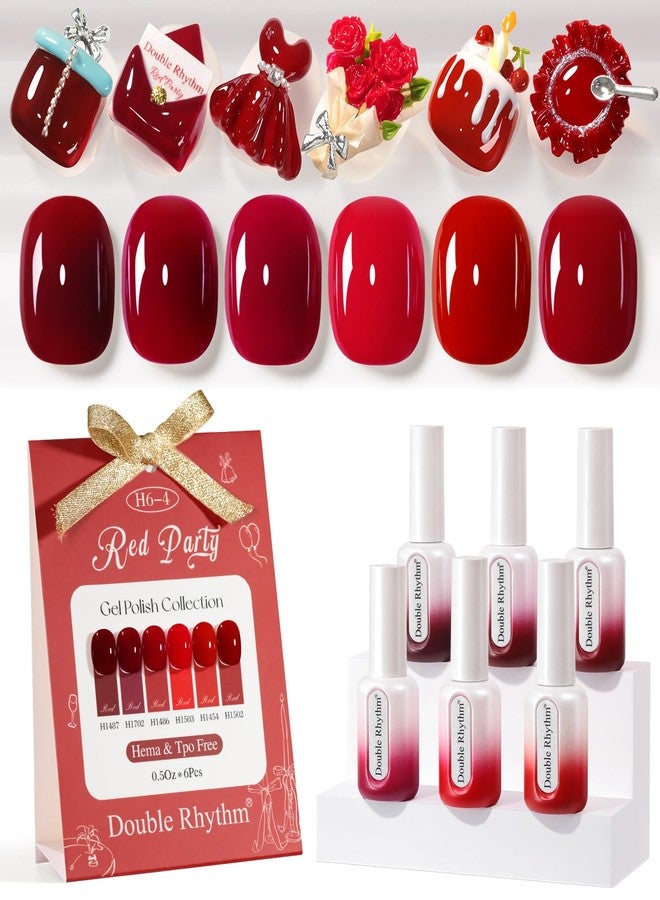 دابل ريذم مجموعة طلاء أظافر جل خالية من الهيم من دبل ريذم، 6 قطع، 0.50 أونصة، نفس اللون، نفس الزجاجة، طلاء أظافر جل طبيعي محايد قابل للإزالة، مجموعة طلاء أظافر جل حليبي طبيعي محايد، صالون تجميل الأظافر (أحمر كرزي لامع، عنابي - H6-4) - Image 1